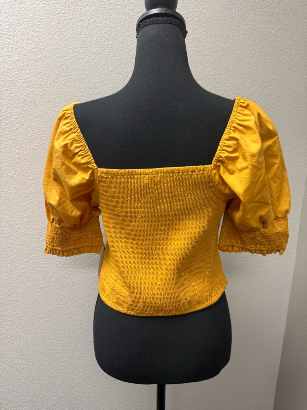 NWT Coco Jaimeson Smocked Crop Top Mustard Puff Sleeve Cottagecore Boho - Picture 5 of 11